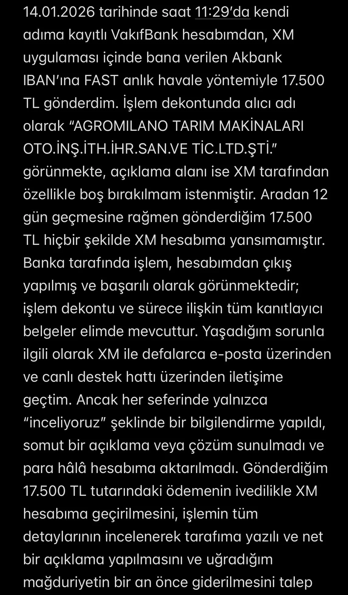 Havale işlemim Xm hesabıma 40 gündür geçmedi